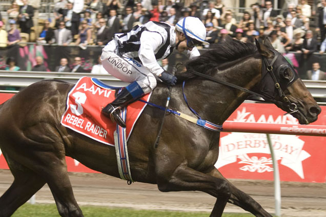 Rebel Raider winning the A A M I Victoria Derby