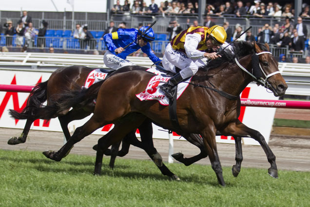 Preferment winning the Aami Victoria Derby