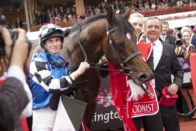 Protectionist posing after winning Emirates Melbourne Cup.