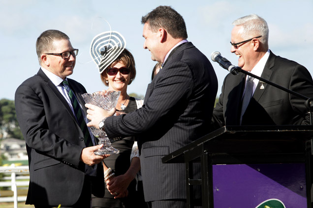 Paul & Cushla Smithies of Monovale Farm on the dais at Ellerslie.