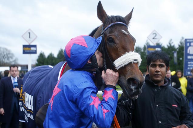 Cue Card and Paddy Brennan after winning The William Hill VI Chase at Kempton - 26.12.15