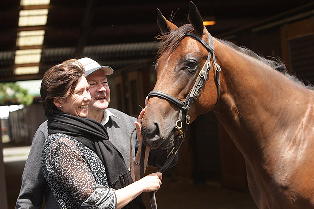 Fastdane Rocky with trainer Debbie Rogerson and hunband Graeme.