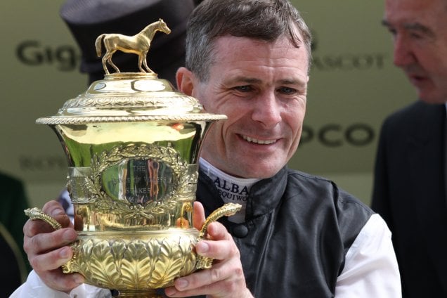 Pat Smullen and Prince Of Wales Trophy after winning on Free Eagle