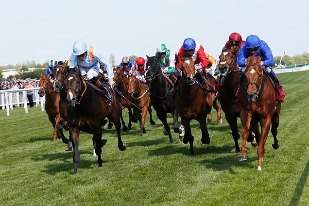 Night Of Thunder(Blue cap and Jacket) winning the Al Shaqab Lockinge Stakes (British Champions Series)