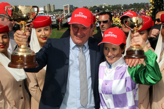 Darren Weir and Michelle Payne after Prince Of Penzance won the Emirates Melbourne Cup.