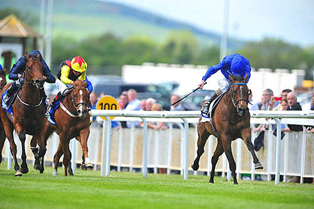 Round Two winning the Cold Move European Breeders Fund Marble Hill Stakes (Listed)