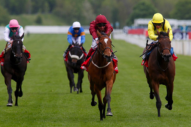 Secret Gesture(Red Cap)winning the Betfred Middleton Stakes (Fillies' Group 2)