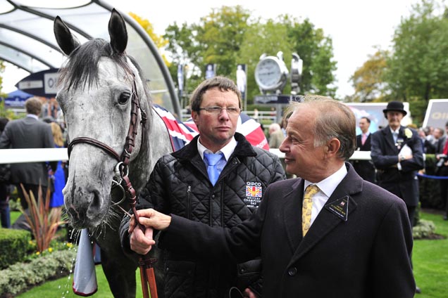 SOLOW and trainer Freddie Head with groom Marc Hots after their win.