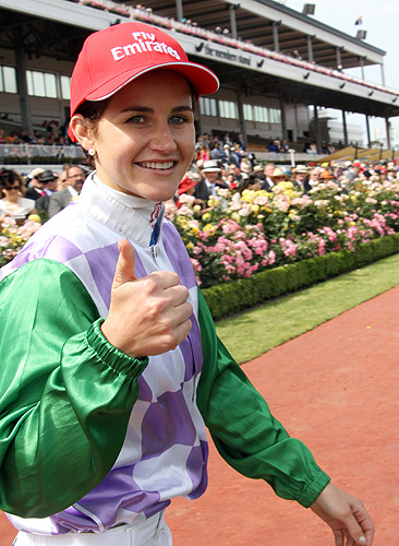 Michelle Payne jubilant after Prince Of Penzance won the Emirates Melbourne Cup.