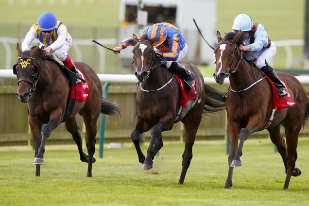Brave Anna(light blue cap) winning the Connolly's Red Mills Cheveley Park Stakes (Fillies' Group 1)