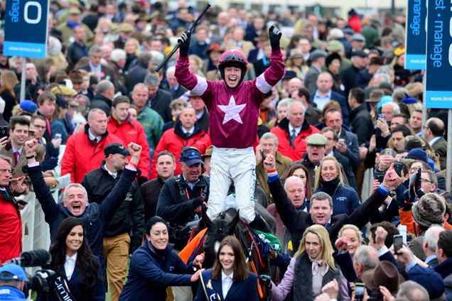 DON COSSACK and Bryan Cooper win the Cheltenham Gold Cup in 2016.