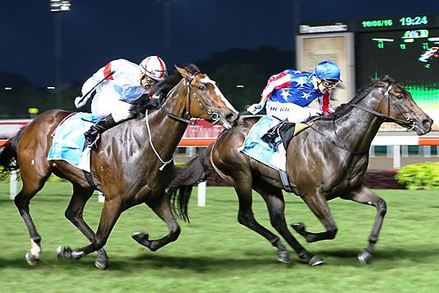 Athena (Corey Brown) fails narrowly behind Macarthur (Vlad Duric) in the IRT Juvenile Stakes on June 10.