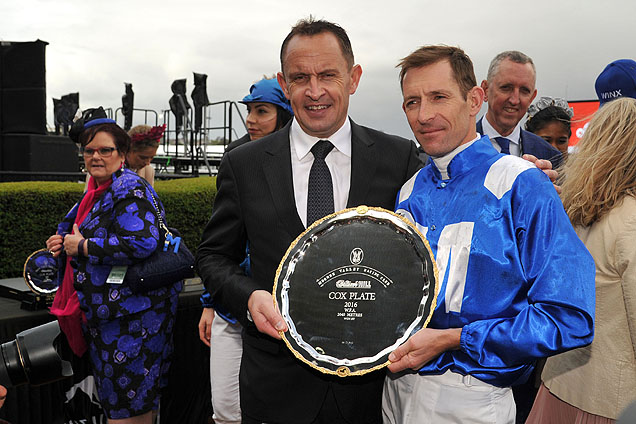 Chris Waller & Hugh Bowman after Winx winning the William Hill Cox Plate