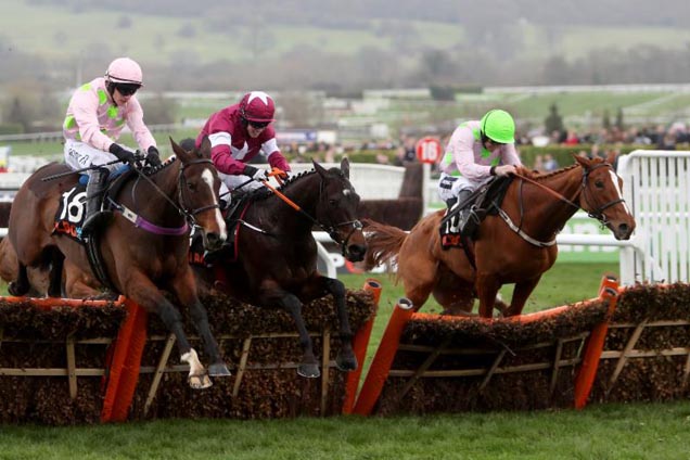 Apple's Jade(middle) winning the OLBG Mares' Hurdle (Grade 1) (Registered As The David Nicholson Mares' Hurdle)