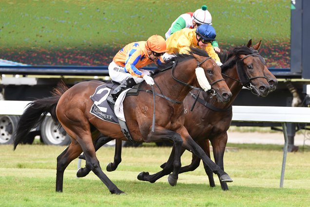 Hall Of Fame (outer) downs Savile Row (blue cap) and Jon Snow