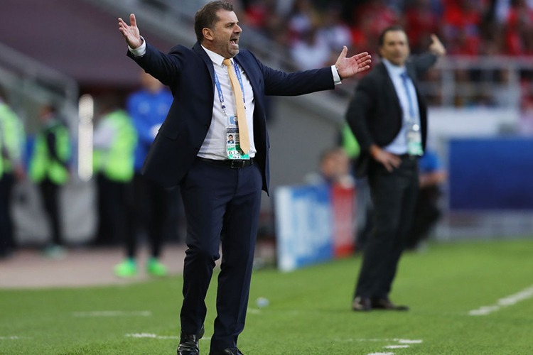 ANGE POSTECOGLOU, coach of Australia reacts during the FIFA Confederations Cup Russia 2017 Group B match between Chile and Australia at Spartak Stadium in Moscow, Russia.