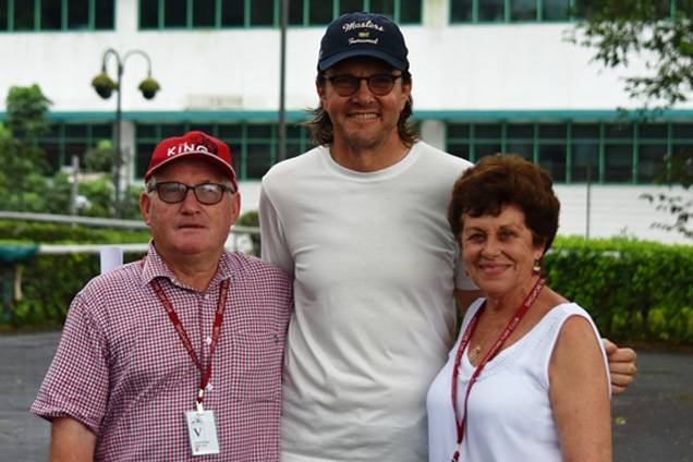 The Crofskeys pose with trainer Michael Clements at Kranji on Tuesday