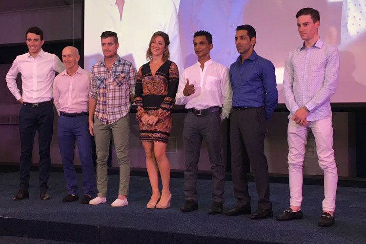 The seven jockeys who attended the draw ceremony.