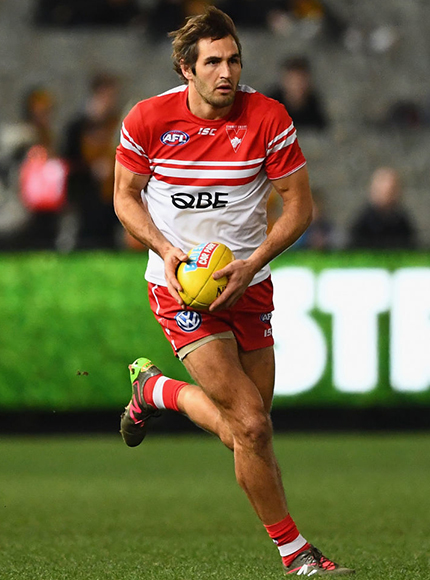 JOSH KENNEDY of the Swans warms up during the AFL match between the Hawthorn Hawks and the Sydney Swans at MCG in Australia.