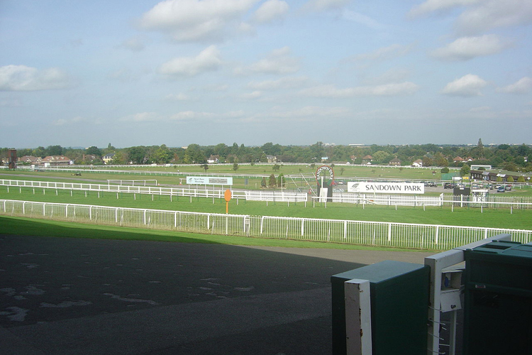 Racecourse : Sandown Park (Great Britain) https://en.wikipedia.org/wiki/Sandown_Park_Racecourse#/media/File:SandownParkWinningLine.jpg