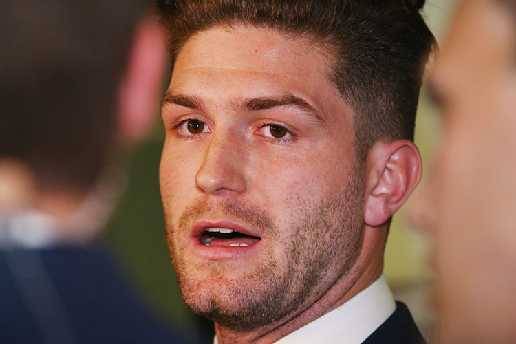 Melbourne Demons AFL player TOMAS BUGG makes a statement after receiving a six week suspension for striking Sydney's Callum Mills the AFL Tribunal at AFL House in Melbourne, Australia. Melbourne Demons AFL player TOMAS BUGG makes a statement after receiving a six week suspension for striking Sydney's Callum Mills the AFL Tribunal at AFL House in Melbourne, Australia.