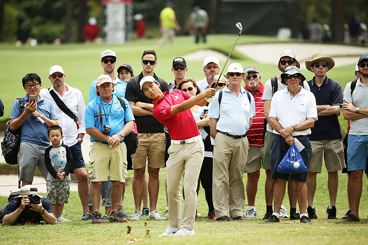 MIN WOO LEE of Australia plays out of the rough during the Australian Open at Royal Sydney Golf Club in Sydney, Australia.