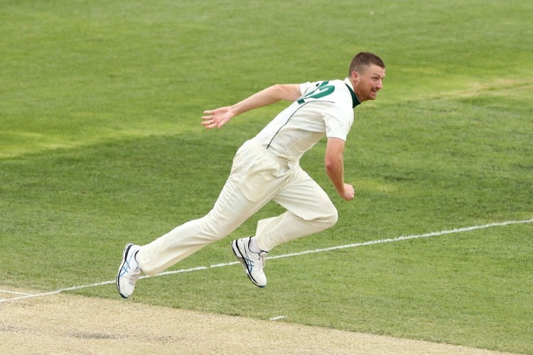 JACKSON BIRD of Tasmania bowls during day four of the Sheffield Shield match at Blundstone Arena in Hobart, Australia.