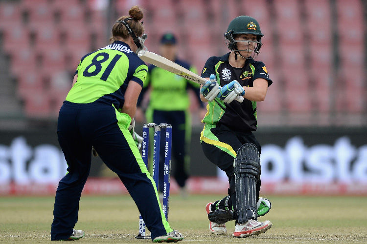 MEG LANNING of Australia bats during the Women's ICC World Twenty20 India 2016 match between Australia and Ireland at Feroz Shah Kotla Ground in Delhi, India.