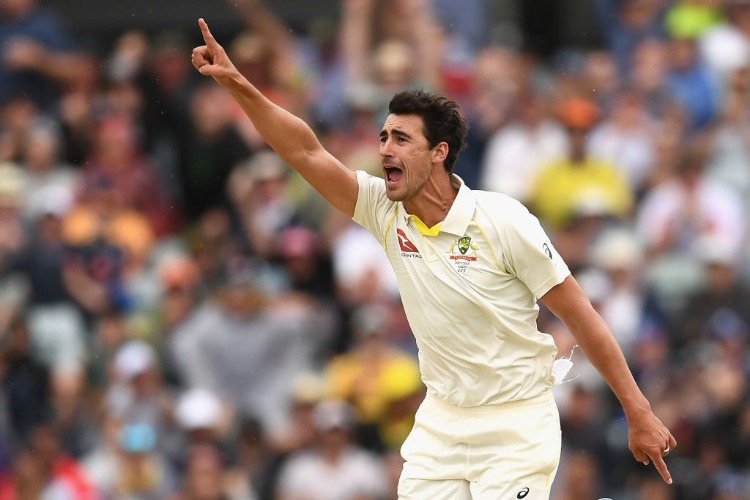 MITCHELL STARC of Australia celebrates getting a wicket during the 2017/18 Ashes Series at WACA in Perth, Australia.