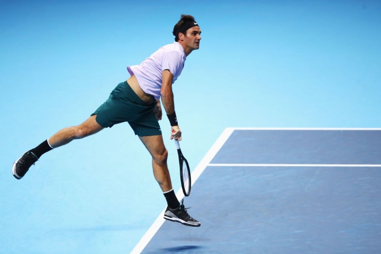 ROGER FEDERER of Switzerland in action in the Nitto ATP World Tour Finals at O2 Arena in London, England.