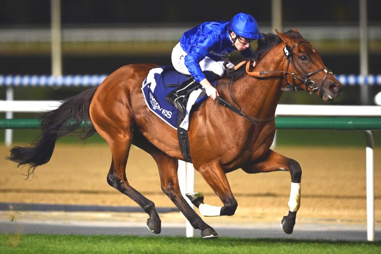 BENBATL winning the Singspiel Stakes presented by Longines Ladies Master Collection Race at Meydan in United Arab Emirates.