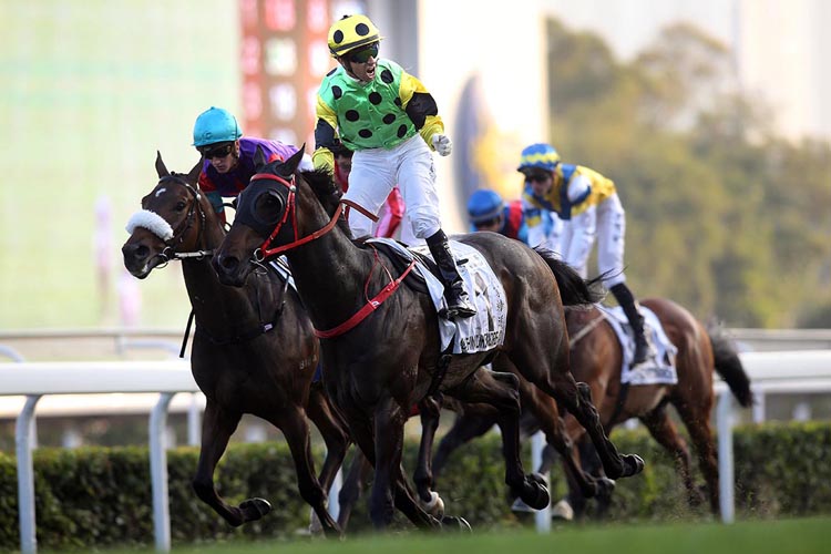 Nothingilikemore wins the Hong Kong Classic Mile, the first leg of the Four-Year-Old Classic Series, from Singapore Sling and Chad Schofield.