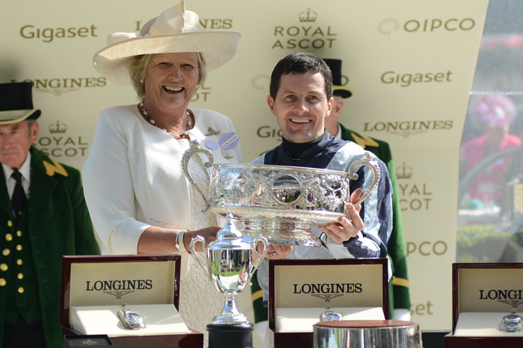 Jessica Harrington and Colm O'Donoghue after winning the 2018 Coronation Stakes