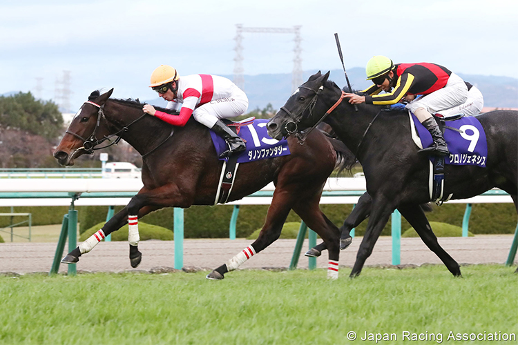 DANON FANTASY winning the Hanshin Juvenile Fillies in Hanshin, Japan.