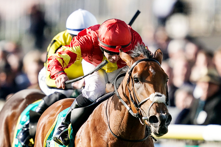 IRIDESSA winning the bet365 Fillies Mile in Newmarket, United Kingdom.