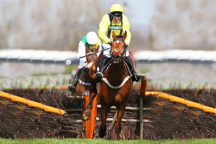 LOSTINTRANSLATION running in the Betway Mersey Novices' Hurdle Race at Aintree in Liverpool, England.
