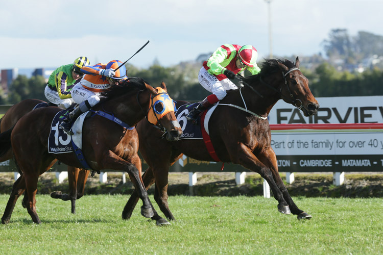 Melody Belle (left) wins at Te Rapa