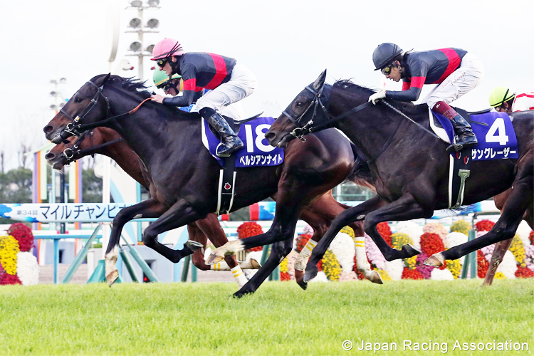 PERSIAN KNIGHT winning the Mile Championship Race in Kyoto, Japan.