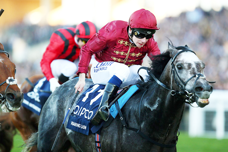 ROARING LION winning the Queen Elizabeth II Stakes during QIPCO British Champions Day in Ascot, England.