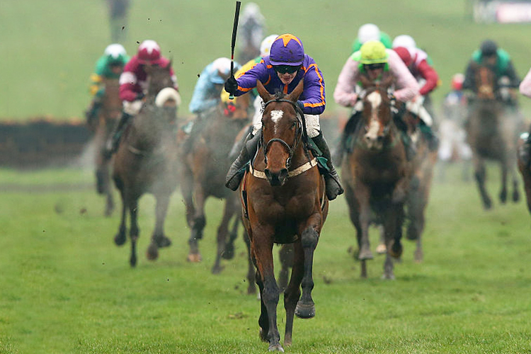 WICKLOW BRAVE winning the Vincent O'Brien County Handicap Hurdle Race at Cheltenham in England.