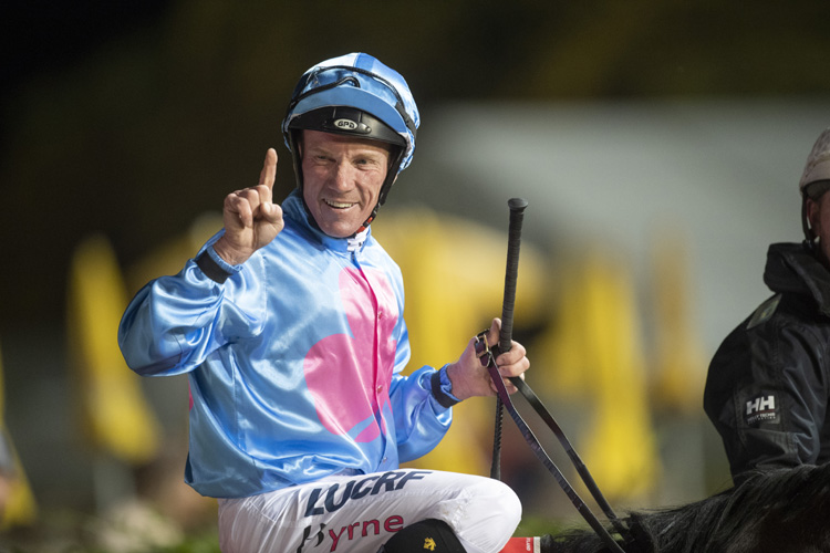 Jockey: JIM BYRNE after, Snippets Land winning the Wharf Mooloolaba Spear Chief