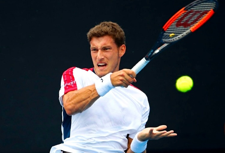 PABLO CARRENO BUSTA of Spain plays a forehand against Jason Kubler of Australia of the 2018 Australian Open at Melbourne Park in Australia. PABLO CARRENO BUSTA of Spain plays a forehand against Jason Kubler of Australia of the 2018 Australian Open at Melbourne Park in Australia.