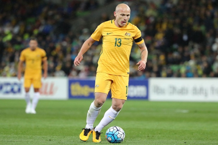 AARON MOOY of the Socceroos controls the ball during the 2018 FIFA World Cup Qualifier match between the Australian Socceroos and Thailand at AAMI Park in Melbourne, Australia.