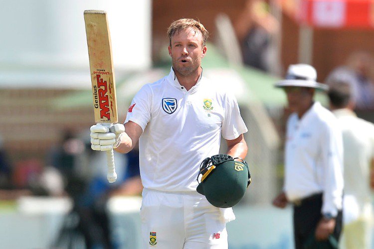 AB DE VILLIERS of South Africa celebrates scoring 100 runs during 2nd Sunfoil Test match between South Africa and Australia at St Georges Park on in Port Elizabeth, South Africa.