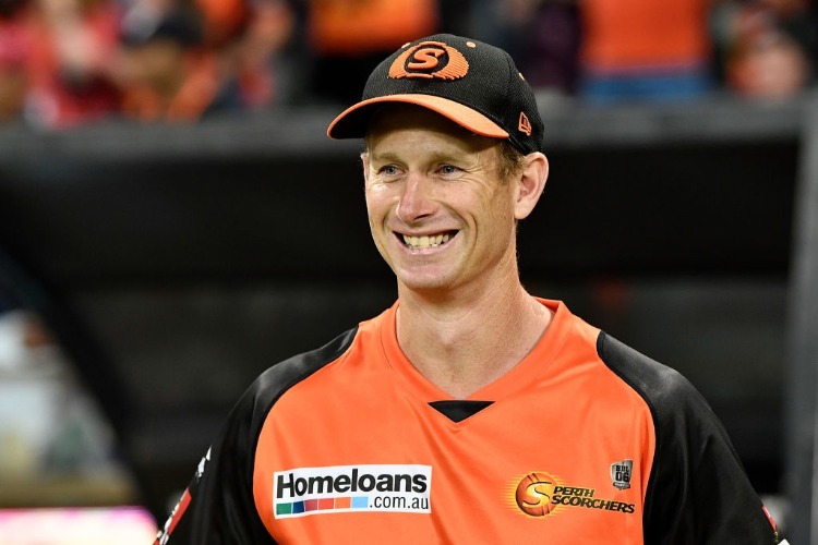 ADAM VOGES of the Scorchers celebrates after their victory over the Sixers during the Big Bash League match between the Perth Scorchers and the Sydney Sixers at WACA in Perth, Australia.