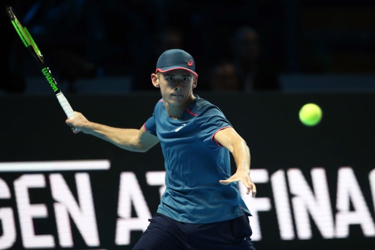 ALEX DE MINAUR of Australia in action against Taylor Fritz of USA in the group stages during the Next Gen ATP Finals at Fiera Milano Rho in Milan, Italy.