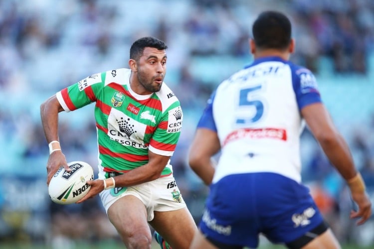 ALEX JOHNSTON of the Rabbitohs runs with the ball during the NRL match between the Canterbury Bulldogs and the South Sydney Rabbitohs at ANZ Stadium in Sydney, Australia.