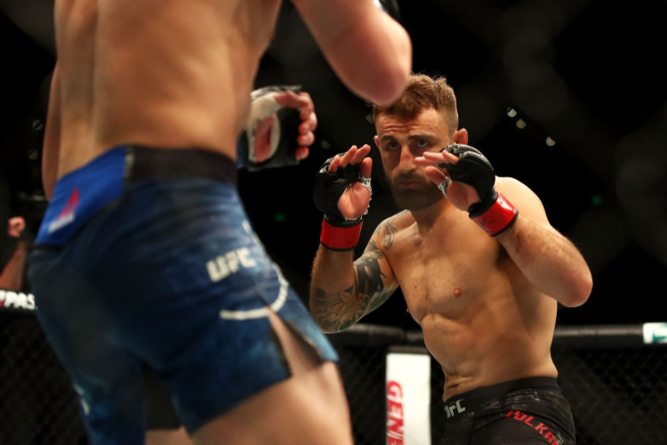 ALEXANDER VOLKANOVSKI of Australia shapes to fight Shane Young of New Zealand during the UFC Fight Night at Qudos Bank Arena in Sydney, Australia.