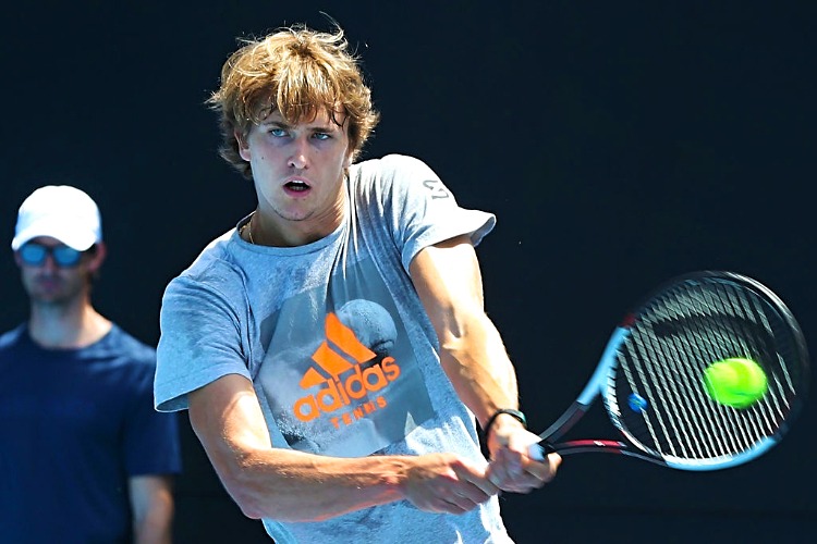 ALEXANDER ZVEREV of Germany volleys during a practice session ahead of the 2018 Australian Open at Melbourne Park in Australia.