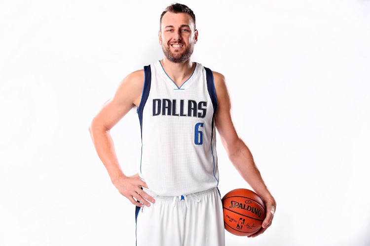 ANDREW BOGUT of the Dallas Mavericks poses for a portrait during the Dallas Mavericks Media Day held at American Airlines Center in Dallas, Texas.